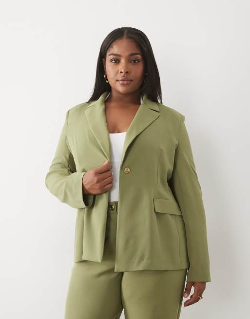 ASOS LUXE Curve – Dopasowany zestaw w kolorze khaki: marynarka i spodnie garniturowe, 2 z 3