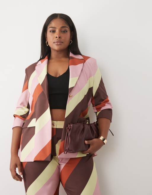 ASOS LUXE Curve – Dopasowany zestaw w wyraziste paski: marynarka i spodnie garniturowe, 2 z 3