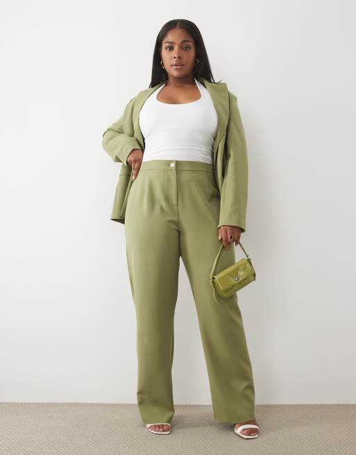ASOS LUXE Curve – Dopasowany zestaw w kolorze khaki: marynarka i spodnie garniturowe, 3 z 3