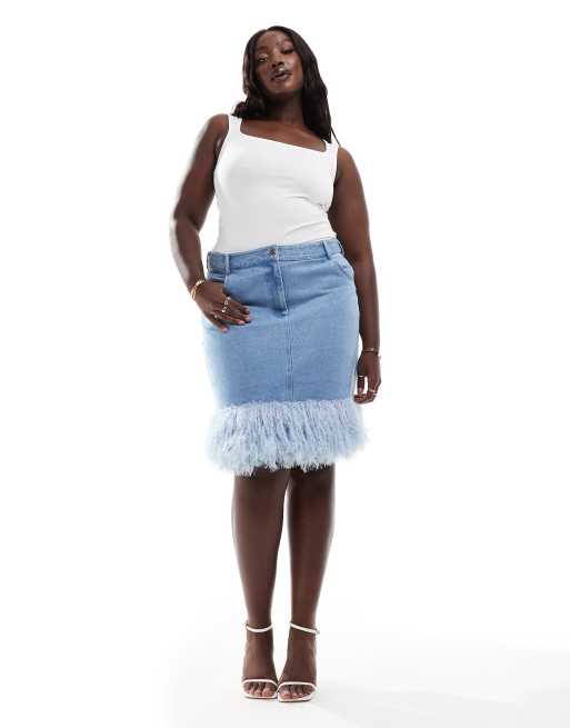 Mid length denim skirts 5x hotsell