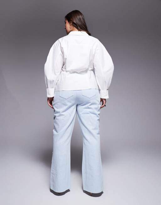 ASOS LUXE Curve denim pearl embellished cornellli jeans with organza flowers in blue, 2 of 5