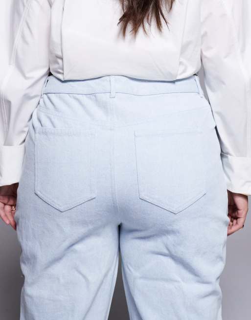 ASOS LUXE Curve denim pearl embellished cornellli jeans with organza flowers in blue, 5 of 5