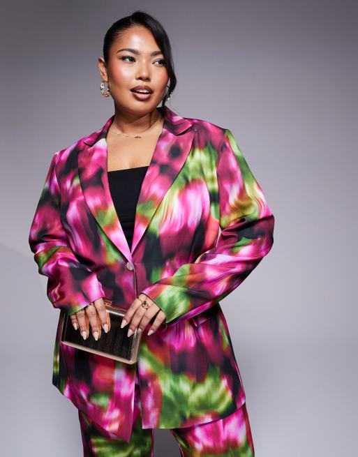 ASOS LUXE Curve – Elegancka marynarka w ciemny rozmazany kwiatowy wzór, część zestawu