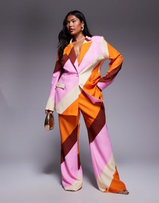 ASOS LUXE Curve - Elegante Anzughose mit Streifenmuster, Kombiteil-Rosa