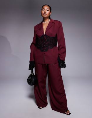 ASOS LUXE Curve - Elegante Hose mit weitem Bein in dunklem Kirschrot, Kombiteil