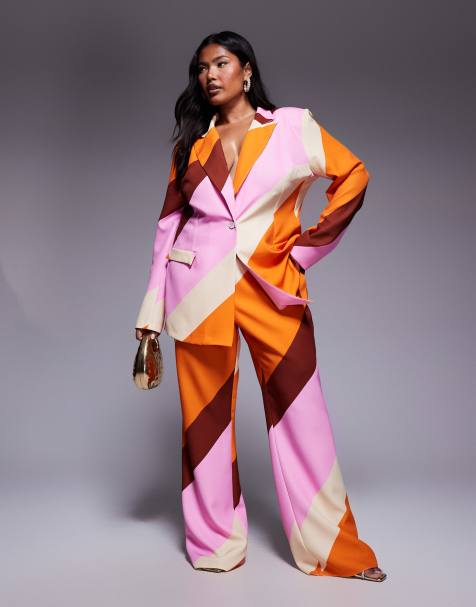 ASOS LUXE Curve - Elegante pantalon met gestreepte print, deel van co-ord set - view 1