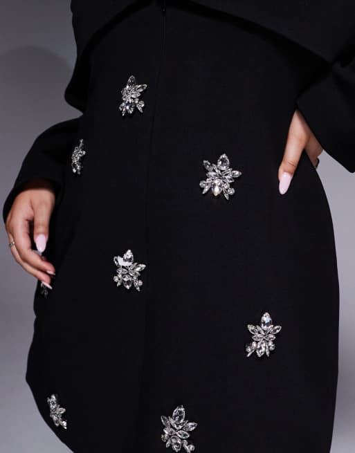 ASOS LUXE Curve – Elegantes, strukturiertes, langärmliges Kleid in Schwarz mit Verzierung, 3 von 4