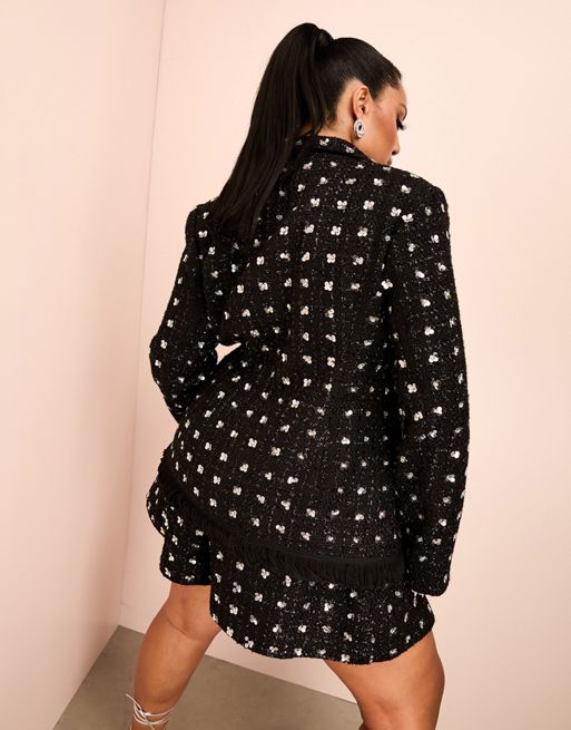 ASOS LUXE Curve pearl velvet suit fitted blazer in black - part of a set
