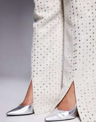 Asos Luxe Curve Embellished Boucle Waist Coat With Bow Back In White