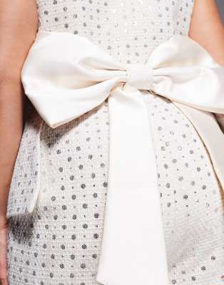 Asos Luxe Curve Embellished Boucle Waist Coat With Bow Back In White