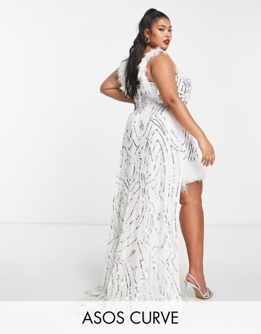 Plus size white feather sales dress