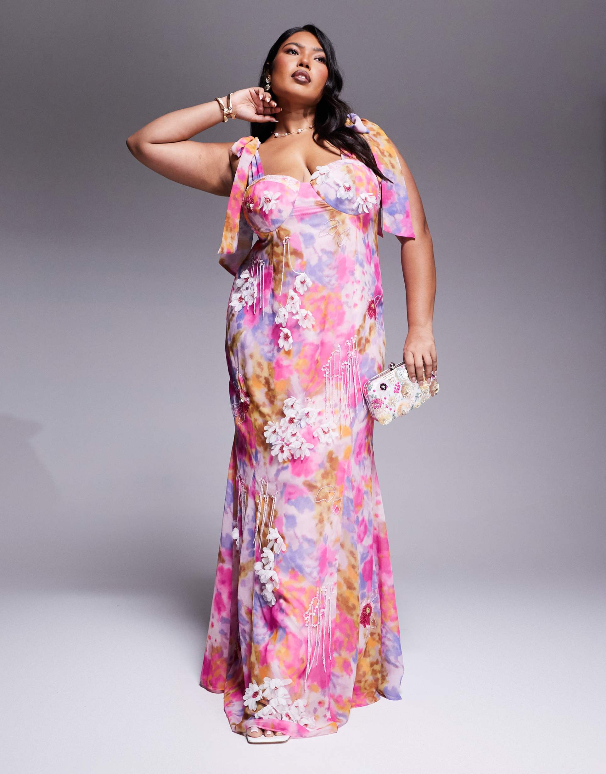 asos luxe curve embellished printed maxi dress in floral print