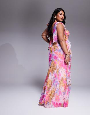 ASOS LUXE Curve embellished printed maxi dress in floral print