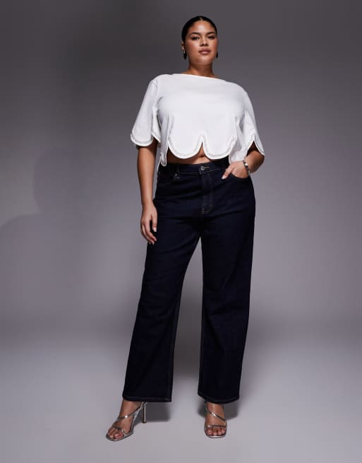 ASOS LUXE Curve embellished t-shirt with heart cut out in white, 3 of 4