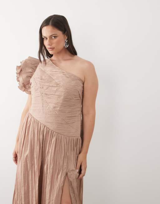 ASOS LUXE Curve – Enaxlad maxiklänning med plisserat liv, 2 av 4