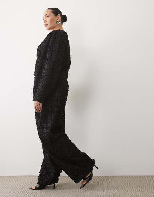ASOS LUXE Curve ensemble coordonné pantalon coupe barrel en bouclé noir, 2 de 5