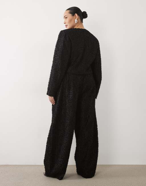 ASOS LUXE Curve ensemble coordonné pantalon coupe barrel en bouclé noir, 4 de 5