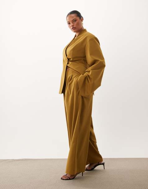 ASOS LUXE Curve ensemble pantalon ajusté à jambe large en moutarde - view 1