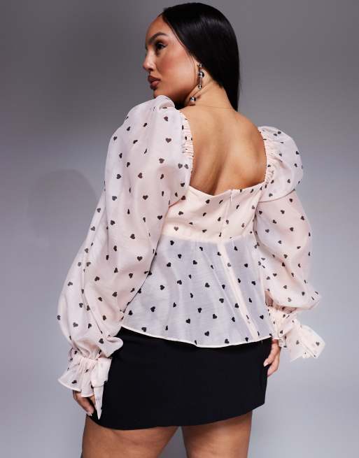 ASOS LUXE Curve exaggerated blouson sleeve baby doll heart