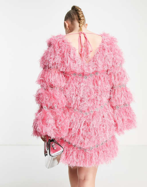 Lux Feather Cuff Dress - comes in pink and black – Comino Couture