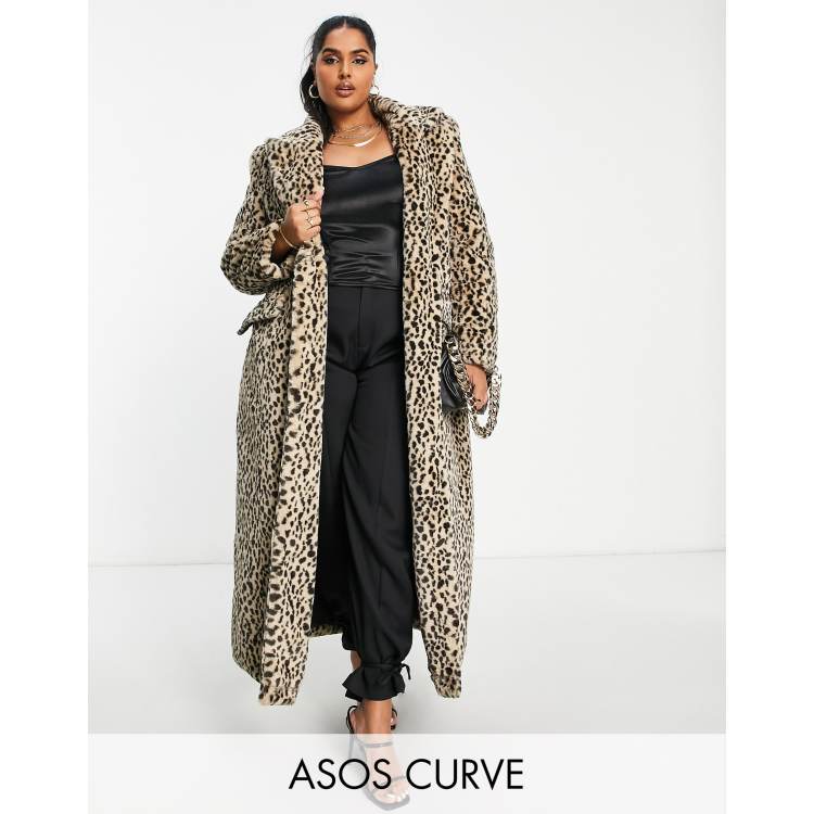 ASOS LUXE Curve faux fur tailored maxi coat in leopard print | ASOS