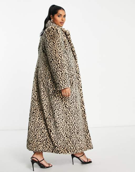 ASOS LUXE Curve faux fur tailored maxi coat in leopard print | ASOS