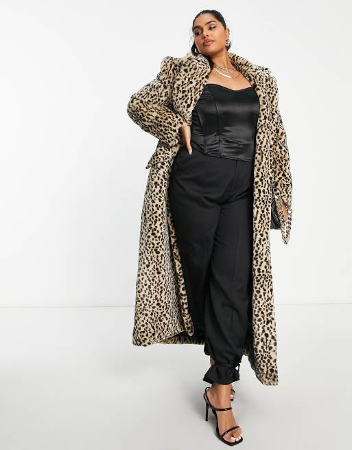 ASOS LUXE Curve faux fur tailored maxi coat in leopard print | ASOS