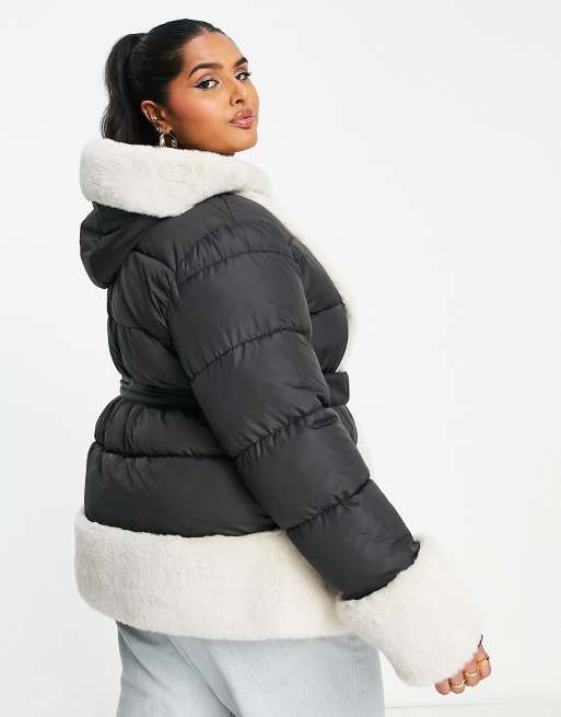 Black Faux Fur Trim Luxe Padded Coat