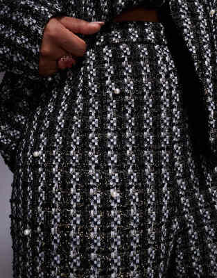 Asos Luxe Curve Faux Pearl Embellished Boucle Pants In Black