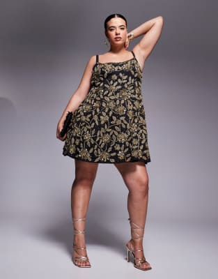 Asos Luxe Curve Floral Embellished Cage Skirt Mini Dress In Black - Asos Mini Dress New In 26th October 2024