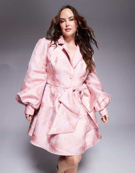 ASOS LUXE Curve floral jacquard skater shirt dress in pink