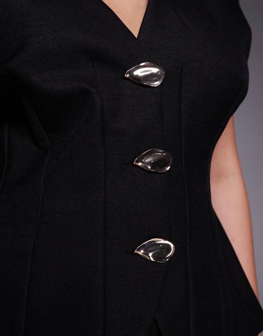 ASOS LUXE Curve - Gilet de tailleur d'ensemble cintré en lin mélangé - Noir, 2 de 4