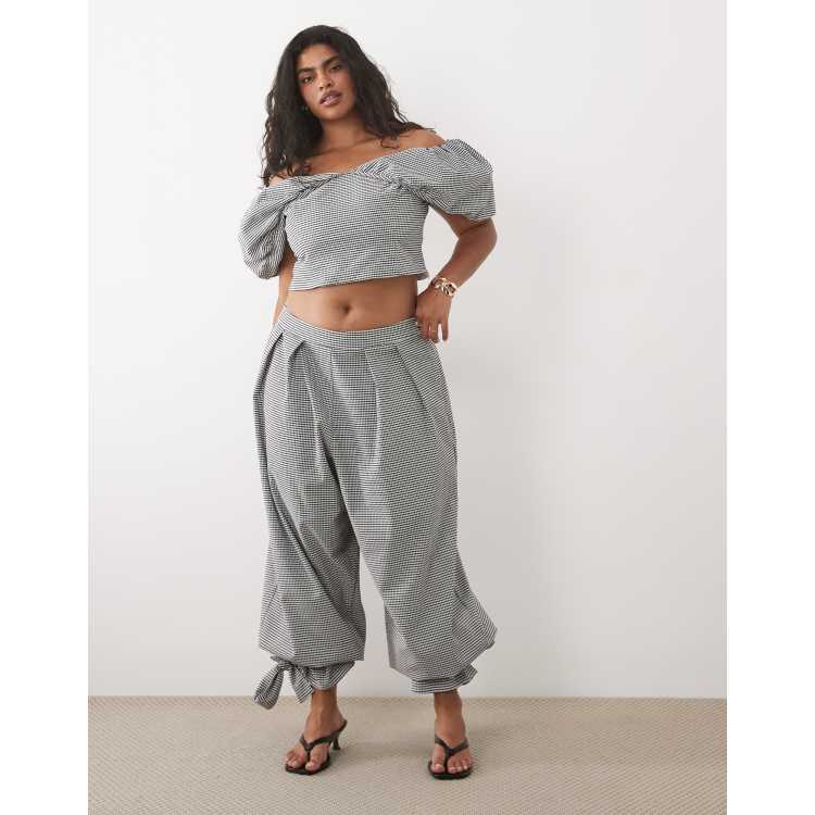 ASOS LUXE curve gingham balloon pants with tie cuff - part of a