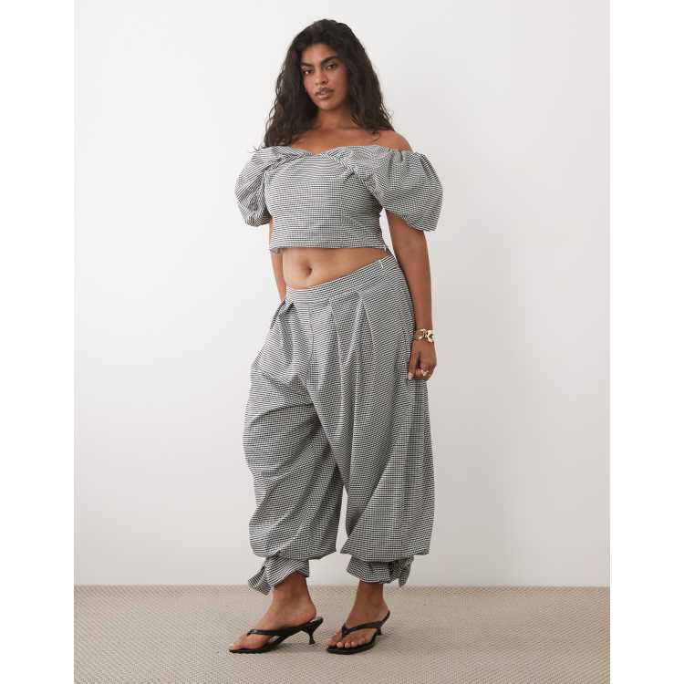 ASOS LUXE Curve gingham off the shoulder peplum top and balloon