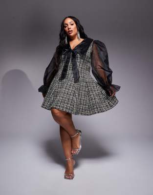 【試着のみ】DOLL ORGANZA TUCK DRESS (BLACK) Doll Black Asymmetric One Sleeve Ruched Maxi Dress – Club L