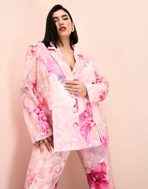 ASOS Luxe Curve - Habitblazer i lyserødt blomsterprint - Del af sæt
