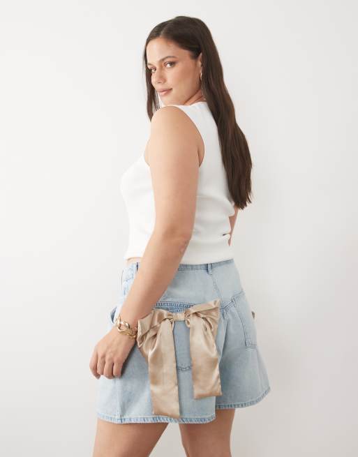 ASOS LUXE curve high waisted flippy shorts with 3D bow detail in blue, 5 of 5