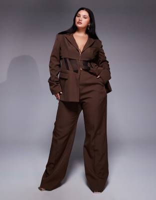 ASOS LUXE Curve - Hose in Braun mit geradem Schnitt, Kombiteil-Brown