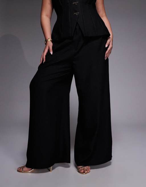 ASOS LUXE Curve – Hose in Schwarz mit Leinenanteil, Kombiteil, 3 von 5