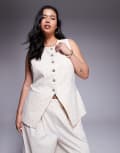 [ASOS LUXE] ASOS LUXE Curve hot fix linen blend waistcoat with embellished buttons in stone (part of a set)-White 30 STONE