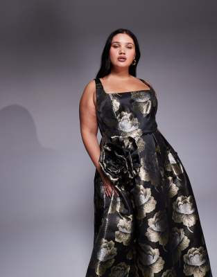Asos Luxe Curve Jacquard 3d Floral Maxi Dress In Multi