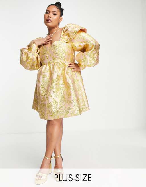 Gold puff 2025 sleeve dress