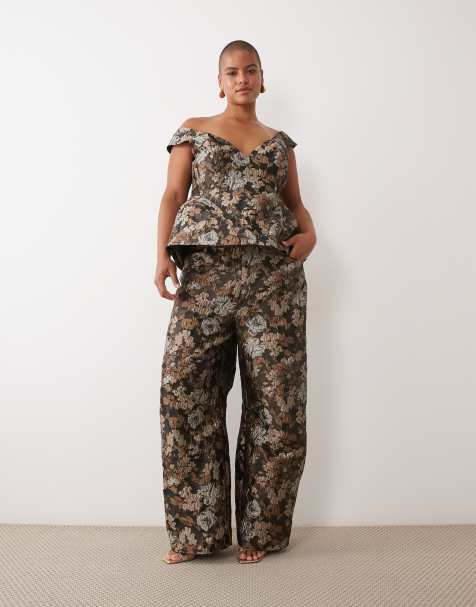 ASOS LUXE Curve jacquard barrel leg co-ord pant - view 1