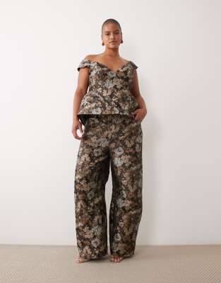 Asos Luxe Curve Jacquard Barrel Leg Set Trouser-multi