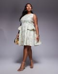 [ASOS LUXE] ASOS LUXE Curve jacquard bow back mini dress in sage floral-Green 20 GREEN