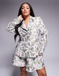 [ASOS LUXE] ASOS LUXE Curve jacquard lace up blazer in vintage floral (part of a set)-Multi 22 MULTI
