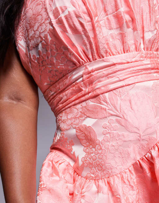 ASOS LUXE Curve jacquard maxi dress with bow in bright pink floral