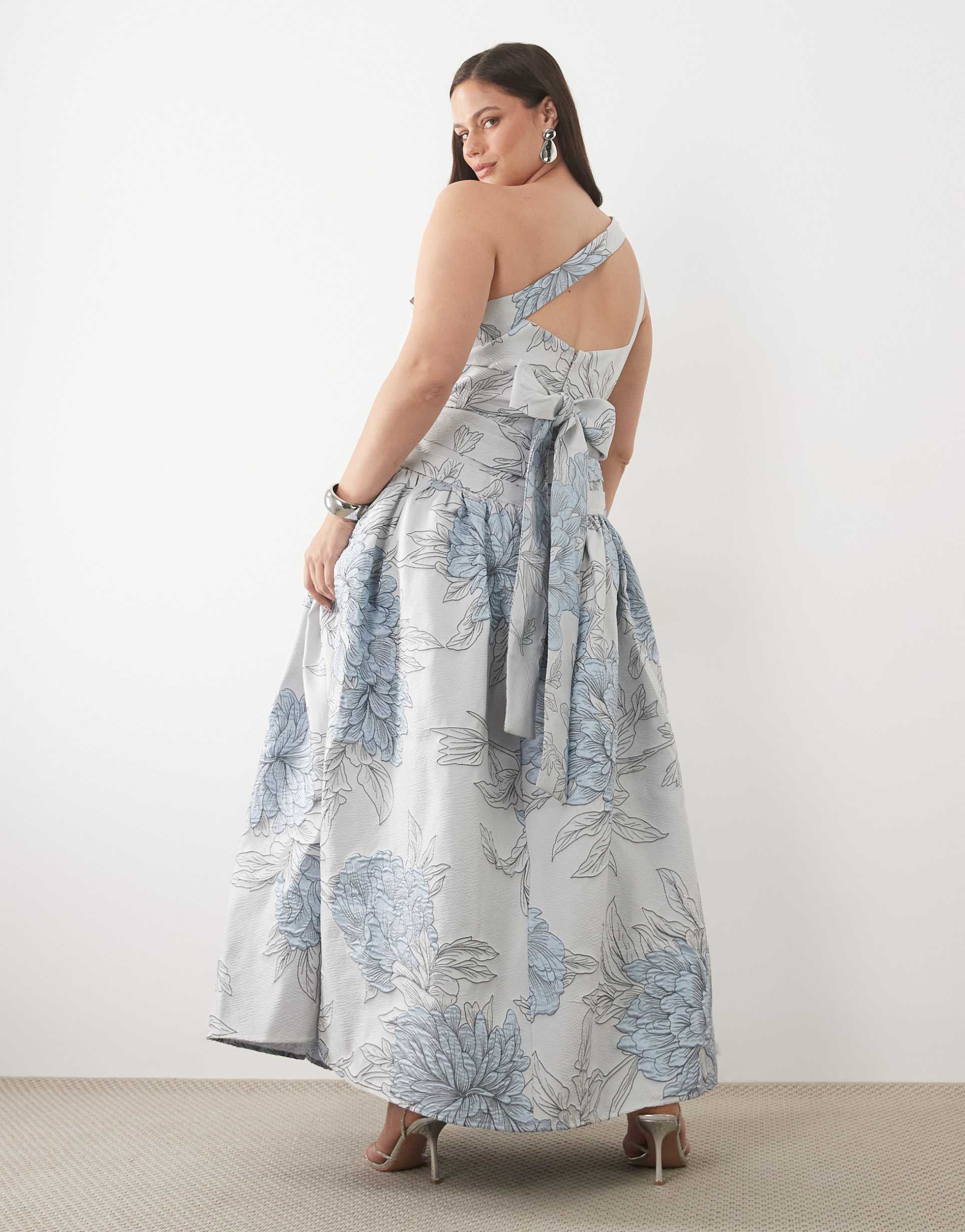 asos luxe curve jacquard maxi dress with one-shoulder detail