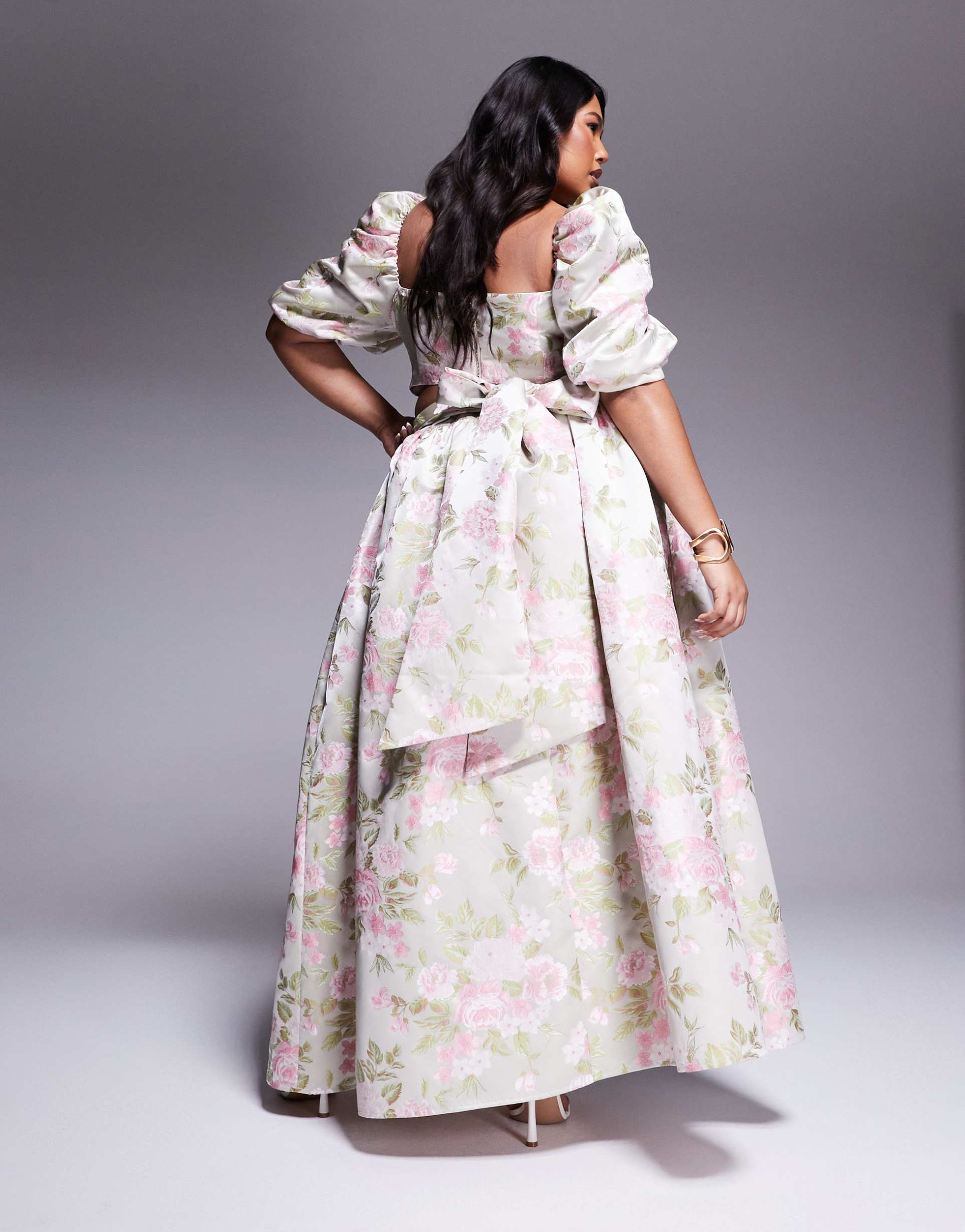 asos luxe curve jacquard maxi skirt with bow back in tulip floral - part of a set