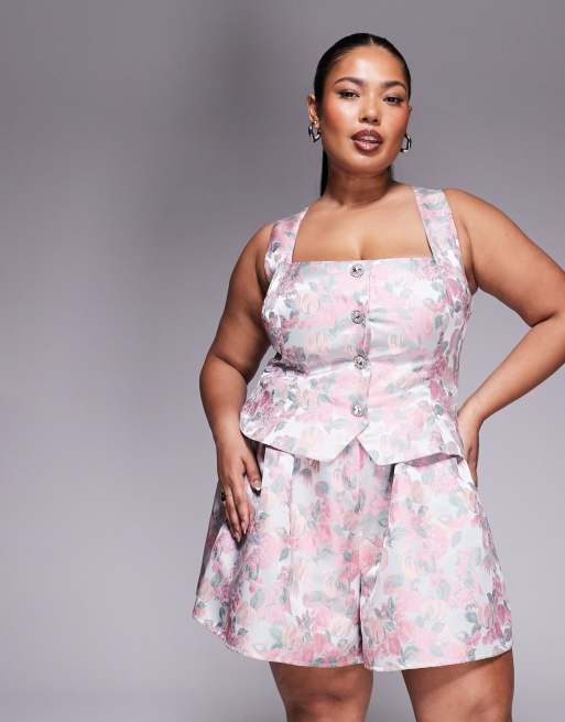 ASOS LUXE Curve jacquard romper with embellished buttons, 2 of 4